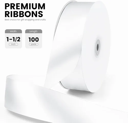 Miniatura 2 de Cinta de satén de 1-1/2 pulgadas x 100 yardas, cinta blanca de seda ancha con carrete, ideal para envolver regalos, ramos florales, manualidades