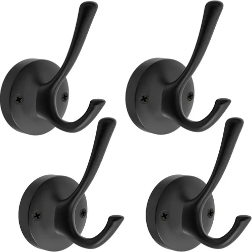 Miniatura 18 de TOFIIGREM Ganchos de pared negros para toallas, paquete de 3 ganchos para abrigos, ganchos para bata, gancho de metal resistente, doble gancho
