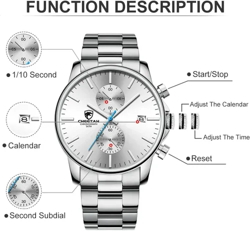 Miniatura 3 de Golden Hour Fashion Business Relojes para hombre con cronógrafo, a prueba de agua, de acero inoxidable, reloj de cuarzo con fecha automática