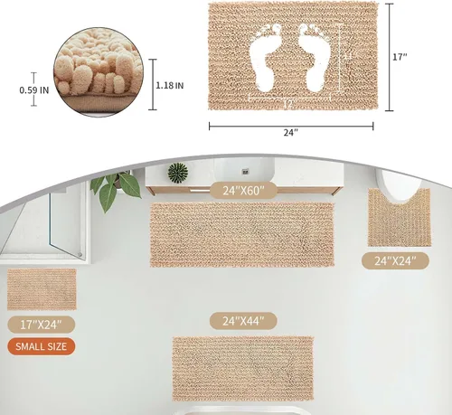 Miniatura 2 de Disolla Alfombra de baño pequeña, antideslizante, lavable, color beige, 17 x 24 pulgadas, súper absorbente, suave, alfombra de baño de felpilla