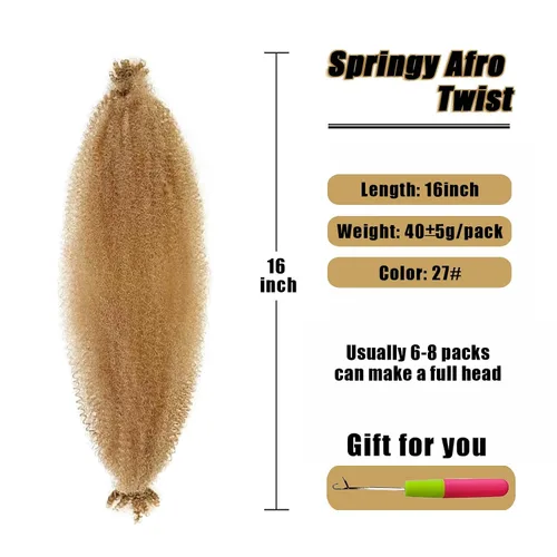 Miniatura 2 de VCEOW - 6 paquetes de cabello #27 Springy Afro Twist de 16 pulgadas, preseparado de ganchillo Marely Twist, extensiones de cabello sintético