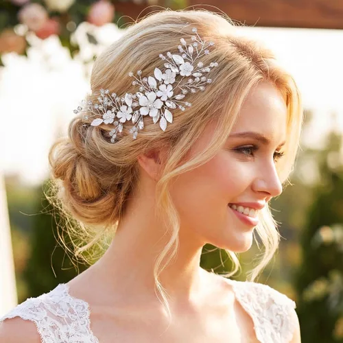 Miniatura 5 de Unicra Plata novia boda pelo vid flor novia pieza de pelo de diamantes de imitación accesorios para el pelo de cristal tocados joyería para mujeres