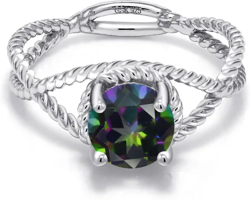 Miniatura 10 de Gem Stone King 7MM Round Gemstone Birthstone Solitaire Ring for Women Twisted Rope Band in 925 Sterling Silver Available in Sizes 5, 6, 7, 8, 9