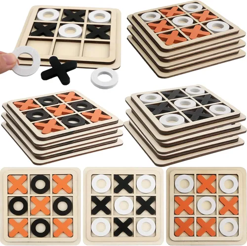 Juego de 12 juegos de madera para niños, juego de mesa de madera XO, juego de mesa clásico para niños y niñas, juegos educativos, relleno de bolsas