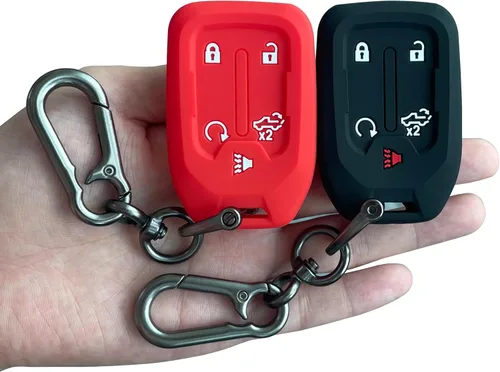 TANDRIVE 2 fundas de silicona para llavero inteligente para Chevy Silverado y GMC Sierra 1500 2500HD 3500HD, protector remoto (5 botones, negro y