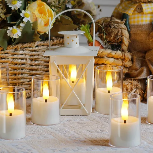 Miniatura 5 de Velas sin llama pequeñas de té LED, vela votiva acrílica operada por batería de 4.3 cm x 6.4 cm con control remoto y temporizador, paquete de 8