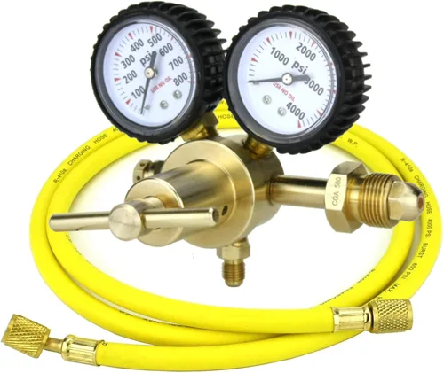 SÜA - Regulador de gas nitrógeno 0-600 PSIG - Purga HVAC - Carga de presión - Conector de llamarada de 1/4" - Con manguera de carga de 60".