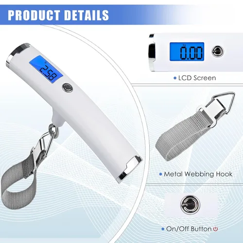 Miniatura 6 de Báscula digital de equipaje para viaje, báscula de peso de mano para equipaje con función de tara, peso de equipaje de viaje de 110 libras, báscula