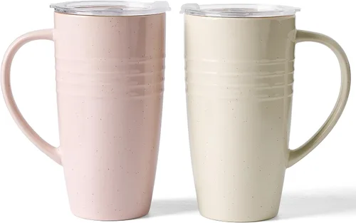 Miniatura 31 de famiware Jupiter - Taza de café grande de 20 onzas con tapa, taza de cerámica con asa para café con leche, té, cacao, leche, hogar y oficina, apta