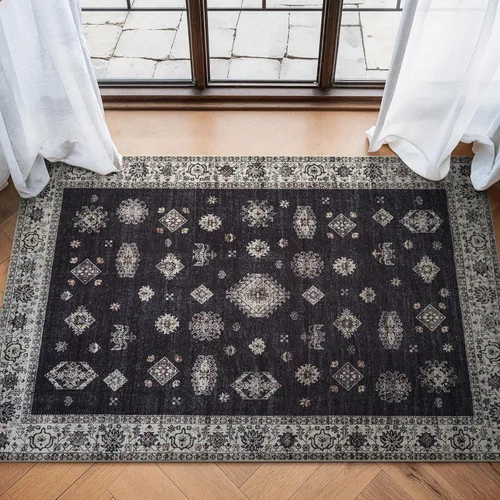 Miniatura 15 de Bloom Rugs - Alfombra lavable, antideslizante, de 1,83 x 2,74 m, color beige/blanco claro con borde tradicional, para sala de estar, dormitorio