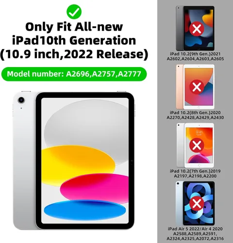 Miniatura 2 de Funda para iPad de 10.ª generación 2022, funda de 10.9 pulgadas, (Modelo: SM-A2696 A2757 A2777) Funda protectora de cuerpo completo a prueba