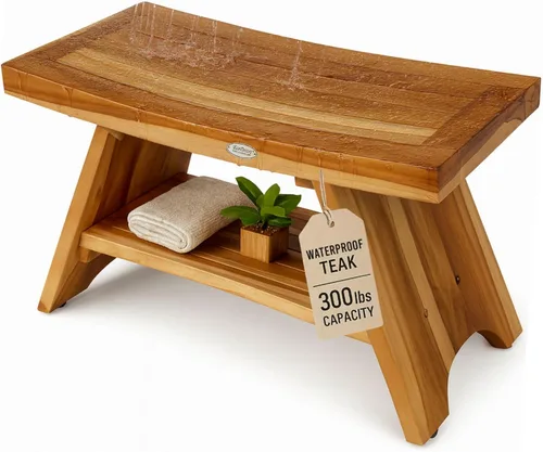 Miniatura 11 de EcoDecors Banco de Ducha de Teca de 18", Capacidad de 300 Libras – Asiento de Baño de Madera Impermeable con Estante, Asiento de Spa para Adultos