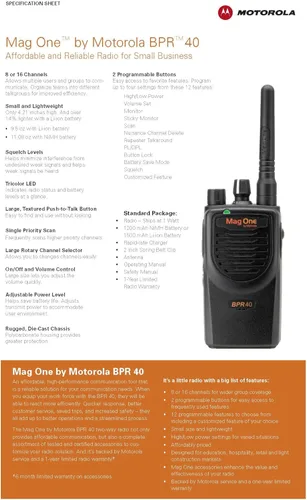 Miniatura 2 de BPR40 Mag One de Motorola VHF (150-174 MHz) 8 canales 5 vatios Número de modelo AAH84KDS8AA1AN - Requiere programación