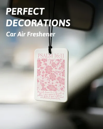 Miniatura 3 de Ambientador cristiano rosa para automóvil, 6 piezas, flor de lazo rosa, versículo religioso de la Biblia, ambientador colgante para autos, armario