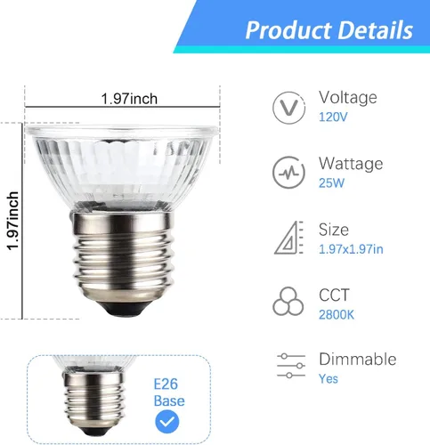 Miniatura 4 de Paquete de 2 bombillas UVA de 25W, lámpara de calor con luz para tortugas para reptiles y tanques de anfibios, terrarios y jaulas, se ajusta a