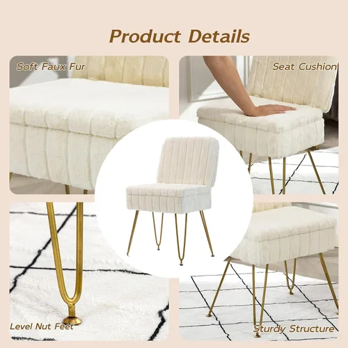 Miniatura 5 de Silla de tocador con almacenamiento, cómoda otomana con respaldo plegable, taburete de tocador de piel sintética con 4 patas de metal