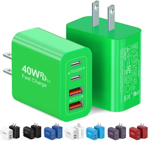 Miniatura 14 de [Paquete de 2/40W] Bloque de cargador de pared USB C de 4 puertos, cubo de carga rápida de ladrillo de alimentación tipo C Power Delivery, enchufe