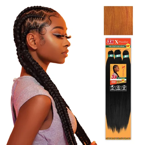 Miniatura 54 de Sensationnel X-Pression - Trenzas prestiradas, 3 unidades, 58 pulgadas, paquete de 1 unidad, 1B