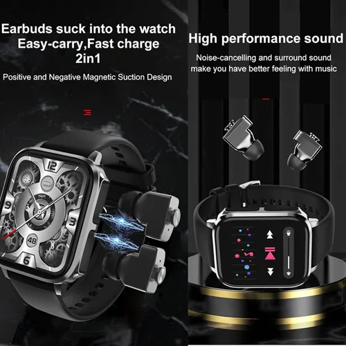 Miniatura 3 de Tuanzi T22 - Reloj inteligente 2 en 1 de 1.83 pulgadas con auriculares TWS inalámbrico Bluetooth Combo Bluetooth Llamada Bluetooth Frecuencia
