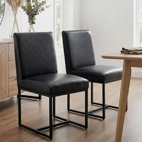 HNY Juego de 2 sillas de cocina modernas, silla de cocina y comedor de cuero PU, silla de comedor tapizada silla auxiliar con marco de metal con