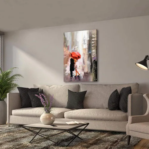 Miniatura 3 de RUISHI Lienzo decorativo para pared, impresiones giclée modernas, paisaje urbano de Nueva York, pintura romántica, amantes bajo el paraguas rojo