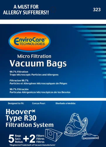 EnviroCare Bolsas de polvo para aspiradora de microfiltración de repuesto diseñadas para adaptarse a recipientes Hoover R30. 5 bolsas y 2 filtros