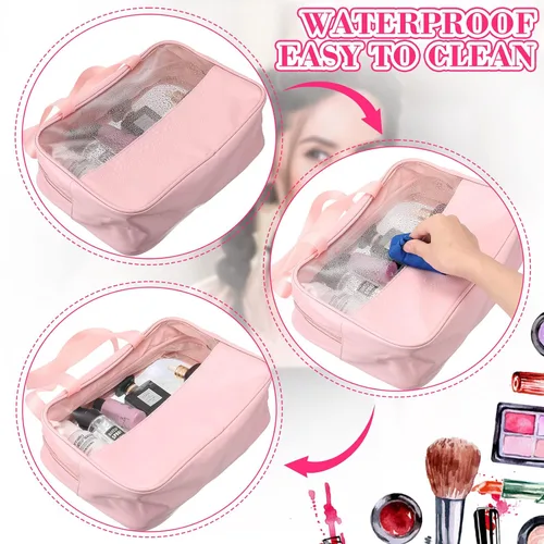 Miniatura 4 de Reginary 6 bolsas de maquillaje transparentes grandes, organizador de artículos de tocador con cremallera y correa de asa, bolsa de cosméticos