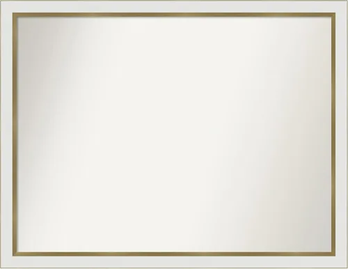 Miniatura 195 de Amanti Art Espejo de baño blanco para sobre el fregadero, 30 x 35 pulgadas, espejo de tocador rectangular estrecho de Eva de oro blanco, marco