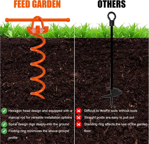 Miniatura 3 de FEED GARDEN Anclajes de suelo en espiral de 12.2 pulgadas, estacas en espiral resistentes, paquete de 4 estacas plegables para asegurar perros