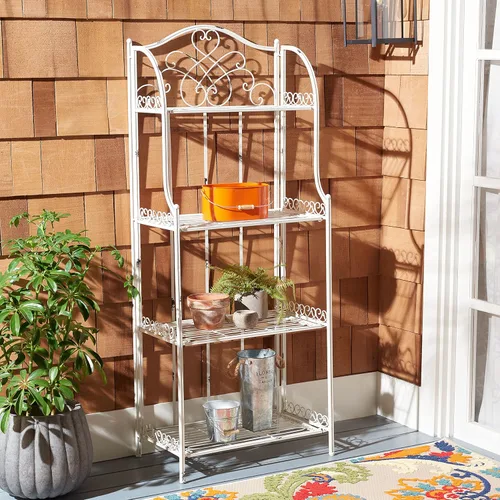 Miniatura 2 de Safavieh PAT5014B Outdoor Collection Amaris - Estante para panaderos de 4 niveles de hierro forjado blanco antiguo