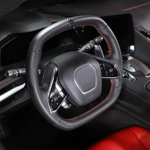 Miniatura 5 de Cubierta del anillo superior del volante compatible con Chevrolet Corvette C8 Stingray 2020-2023 100% fibra de carbono real, 2 piezas, accesorios