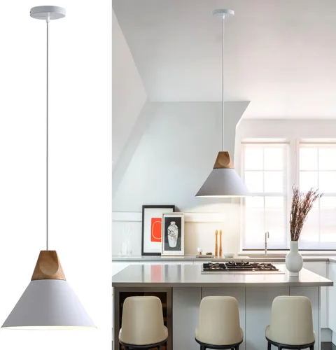 Miniatura 12 de Lámpara colgante moderna, de madera maciza, color negro mate, lámpara colgante de techo, iluminación colgante para cocina, isla, comedor, sala