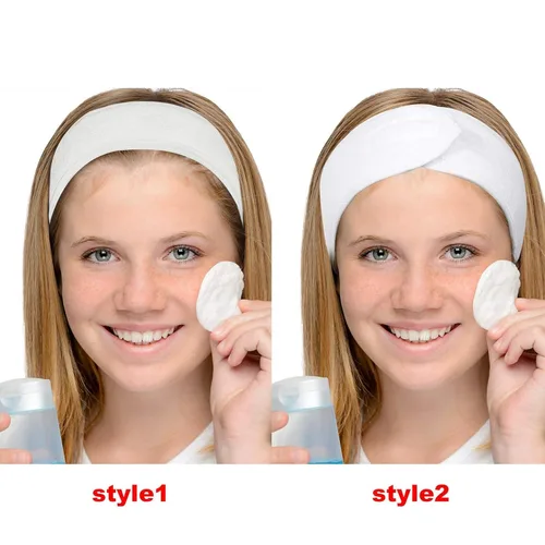 Miniatura 6 de Diadema elástica blanca del balneario del paño, paquete de 8 cabezas faciales Banda facial para la cabeza, lavable, diadema de maquillaje, cinta
