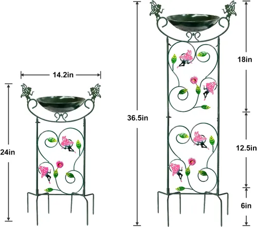 Miniatura 2 de HONGLAND Baño de metal para pájaros de 36.5 pulgadas con enrejado, baño para pájaros de jardín al aire libre con cuenco desmontable y soporte