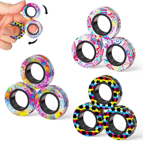9 unidades de juguetes magnéticos con anillos fidget para adultos, paquete de juguetes fidget para el TDAH, juguetes antiestrés, anillos fidget para