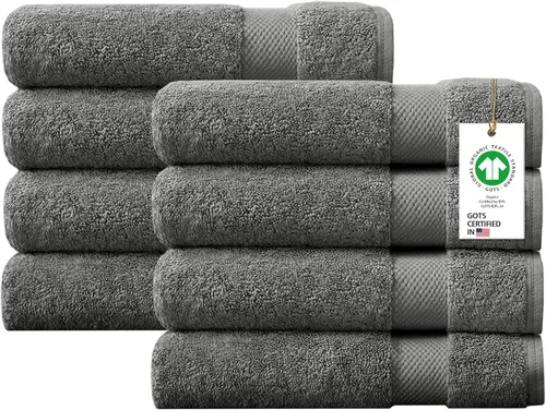 Miniatura 33 de Toallas 100% algodón orgánico de 22.93 oz/m² de felpa al tacto de secado rápido, paquete de 12 toallas de lavado de algodón orgánico, certificado