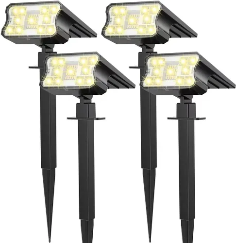 HGGH Luces Solares para Exteriores Impermeables IP67, 60 LED 3 Modos de Iluminación Focos Solares para Exteriores para Patio Jardín Sendero Paisaje,
