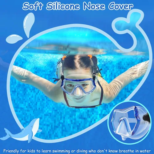Miniatura 5 de Gafas de natación para niños con cubierta de nariz para jóvenes de 8 a 15 años, antivaho HD Visión Gafas de piscina gafas de natación de agua