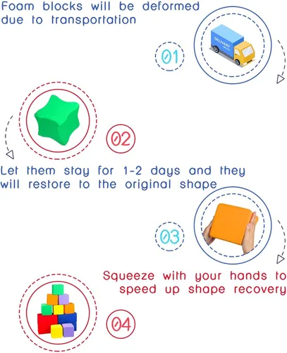 Miniatura 7 de Bloques de espuma para niños pequeños, 12 piezas de tela cubierta en 2 tamaños, juegos de bloques apilables, colorido juego suave para niños, idea