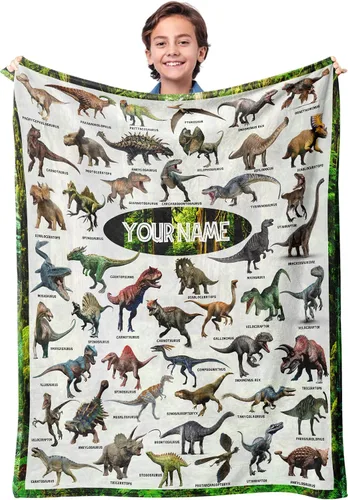 Miniatura 8 de Manta personalizada de dinosaurio para niños, mantas de regalo de dinosaurios jurásicos para niños, manta personalizada con nombre, manta