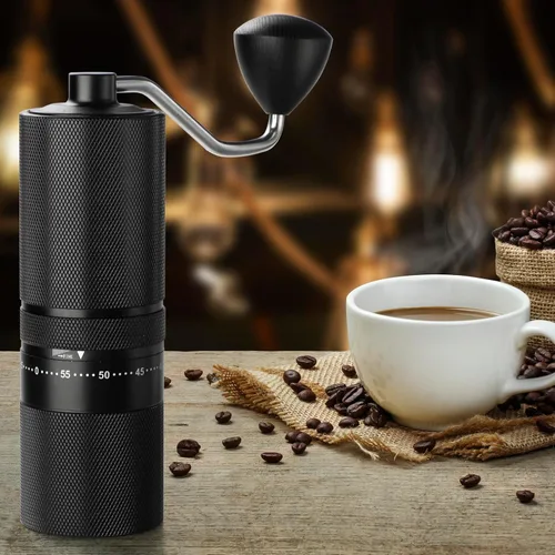 Miniatura 6 de Molinillo de café manual con rebabas de acero inoxidable, molinillo de café de mano, ajuste de molienda ajustable externo para expreso, prensa Negro