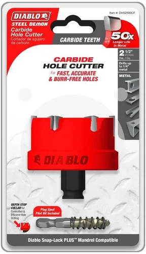 Miniatura 3 de Diablo DHS2500CF Cortador de agujeros de dientes de carburo de acero Demon™ de 2-1/2" 50X Longer Life, Depth Stop Collar, Tool-Free Plug Ejection