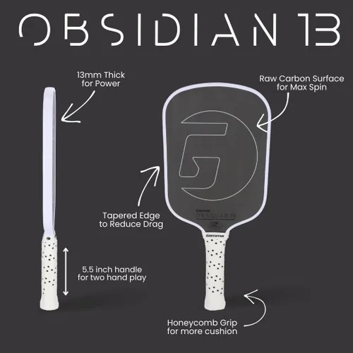 Miniatura 7 de GAMMA Paleta de pickleball de obsidiana 13 y 16, pala de pickleball de fibra de carbono cruda, palas de pickleball prémium