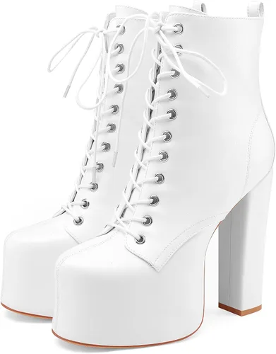 Miniatura 3 de Botines de tacón alto para mujer, con plataforma de tacón alto, de moda, de cuero, con cordones, con cremalleras