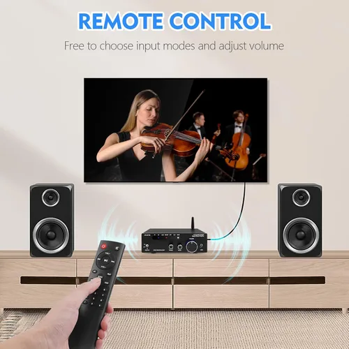 Miniatura 8 de Amplificador de audio para el hogar, receptor estéreo Bluetooth 5.0 amplificador de potencia 100 W x2 inalámbrico HiFi estéreo clase D digital 2