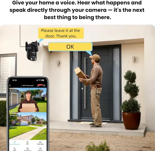 Miniatura 6 de Cámaras de seguridad solares inalámbricas para exteriores, cámaras de visión de doble lente 2K de 360° para seguridad del hogar, WiFi de 2.4/5 GHz
