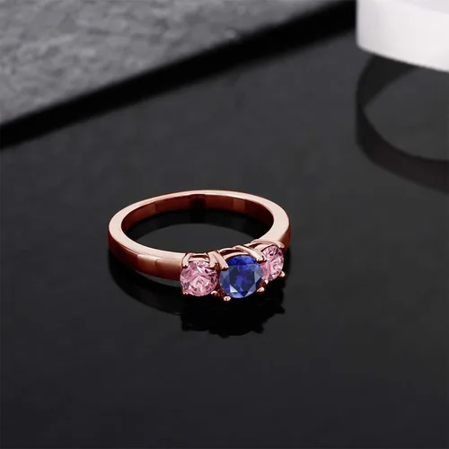 Miniatura 3 de Gem Stone King 1.10 Ct Blue Created Sapphire Pink Lab cultivado diamante de 18 quilates chapado en oro rosa anillo de plata