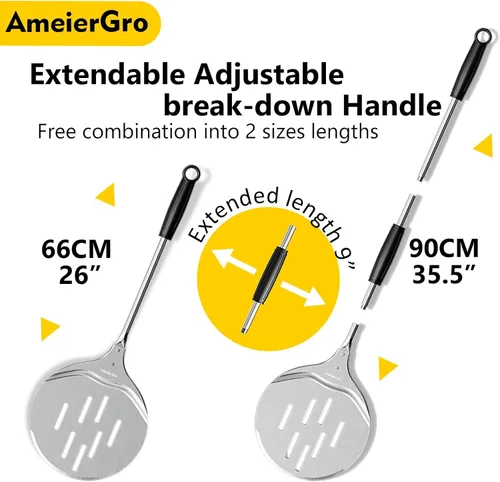 Miniatura 2 de Pizza Peel & Turner, espátula para pizza de 9 pulgadas con mango extensible (26-36 pulgadas de longitud)
