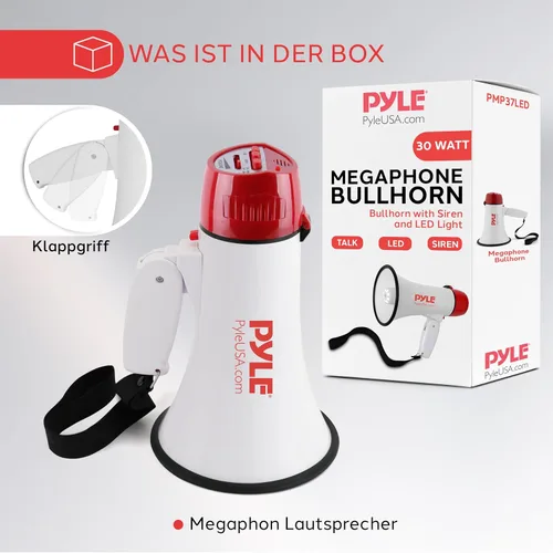 Miniatura 8 de Pyle 30W Megaphone Bullhorn with Built-in Siren, LED Lights, Adjustable Volume Control, 800-Yard Range, Lightweight & Portable - Ideal for Football