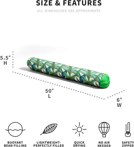 Miniatura 2 de Big Joe Noodle - Paquete de 2 flotadores para piscina, no necesita inflado, malla de doble cara verde palmera tropical, tela de drenaje rápido